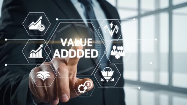 business man pushing a button on a virtual screen