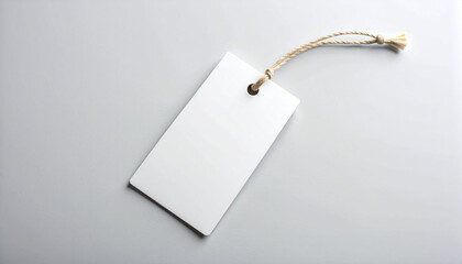 Blank White Price Tag Mockup with String on Gray Background
