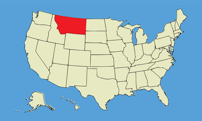 Fototapeta premium Montana State, USA, vector map isolated on United states map. High detailed illustration. Flat style. Vector illustration