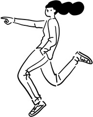 Woman Pointing Finger Line Art Vector