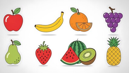 Colorful Set of Fresh Fruits Illustration.