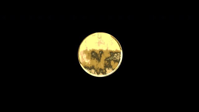 Gold filled circle symbol, light reflecting and patterns shifting, alpha channel