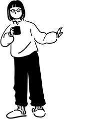 Woman holding coffee Line art Vector