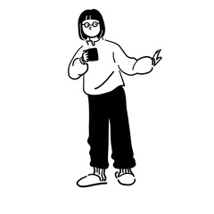 Woman holding coffee Line art Vector