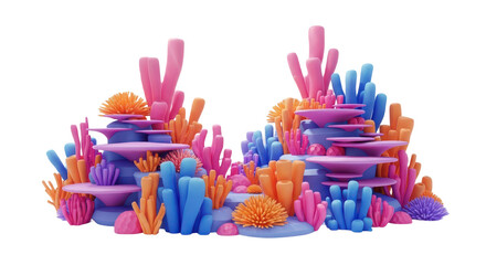 Colorful coral reef with pink, orange, and blue coral. isolated illustration transparent background