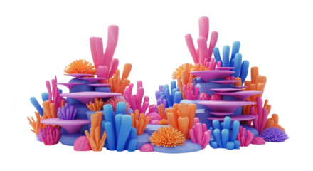 Colorful coral reef with pink, orange, and blue coral. isolated illustration transparent background