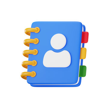 3D Contact Book Directory Icon for Address and Profile Management, User Interface 3D Illustration