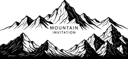 Dramatic mountain range peaks for adventure travel invitation designs, perfect for outdoor enthusiasts, modern branding or a striking logo element in black and white © Muhammad