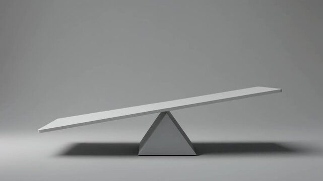 Imbalanced white seesaw on a grey background, symbolizing uneven distribution or a tilted perspective