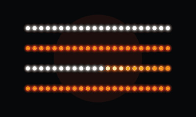 Obraz premium Glowing LED Light Bar Set with Orange and White Bulbs Isolated on Black Background Decorative Stage UI Element Illustration