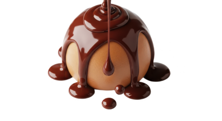 Chocolate covered doughnut with chocolate drizzle. isolated illustration transparent background