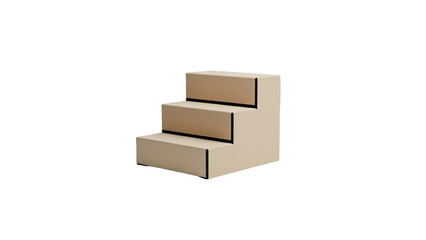 Beige three-step pet stairs on transparent background