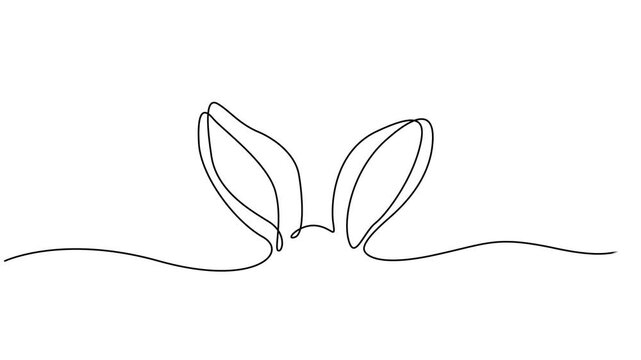 bunny ears continuous one line drawing animation, Animated do-it-yourself drawing of one continuous line of bunny ears on a white background. Easter design in simple linear style. Animation of bunny