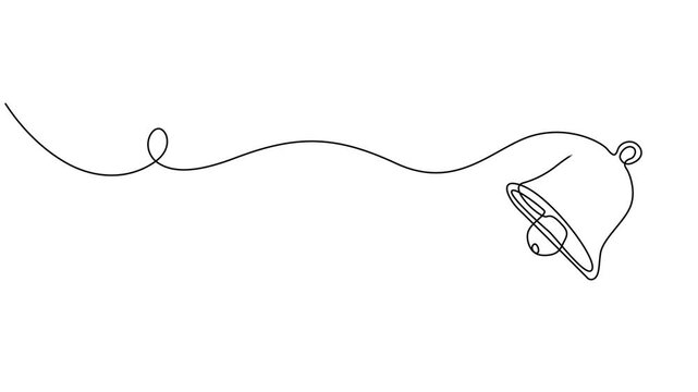 Christmas bell continuous one line drawing animation video. Full length single line art 4K animation, Minimal continuous line bell illustration symbolizing alert, notification and ringing concept, bel
