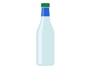 Clear Bottle with Blue and Green Cap Isolated on White Background