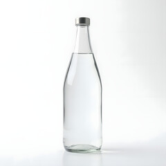 Glass Water Bottle Isolated on White Background, Minimal Studio Product Stock Photo