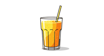 Glass of refreshing orange juice with a straw, isolated on white.