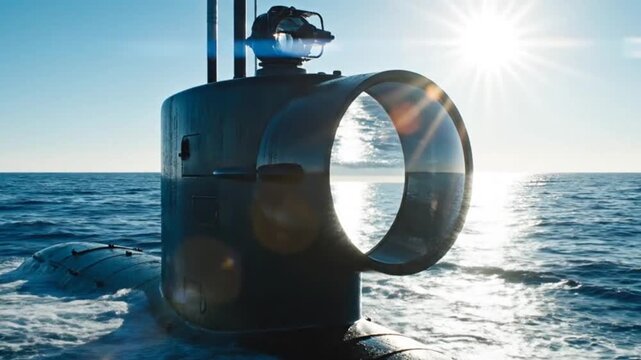 Submarine Sailing on the Ocean Surface Under the Sun.