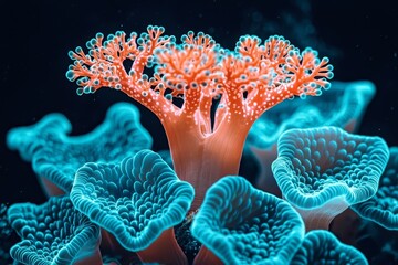 Obraz premium Coral with vibrant blue and orange accents against a dark backdrop.