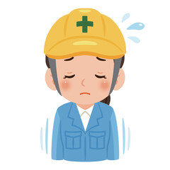 謝罪する作業服を着てヘルメットを被った女性　上半身イラスト／Woman wearing work clothes and a safety helmet apologizing, upper body illustration