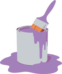 Vibrant Purple Paint Can with Brush Vector Graphic Illustration for Design Projects and Creative Works