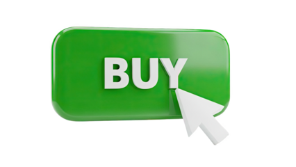 3D Green Buy Button with Cursor on transparent background