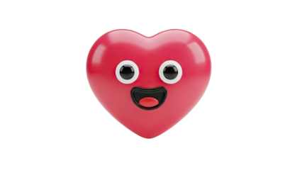 3D Happy Heart Emoji on transparent background