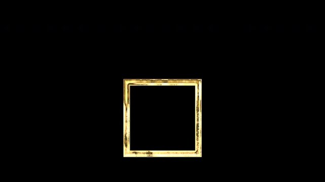 Gold square symbol, light reflecting and patterns shifting, alpha channel