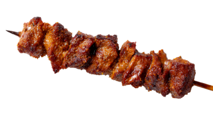 Delicious savory grilled meat skewer with a rich, glossy marinade, perfectly cooked for an appetizing display on foodrelated websites, menus, or promotional materials
