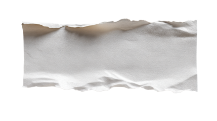 Roughly torn textured white paper sheet with curled edges and natural shadows providing a versatile background for rustic and organic graphic presentations and product displays