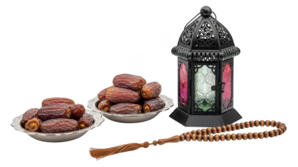 Ramadan Kareem Still Life: Dates, Lantern, and Prayer Beads