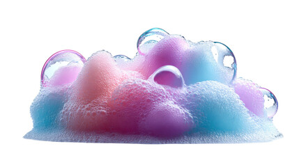 Vibrant pastel foam with glistening translucent soap bubbles creates a gentle and soft texture, perfect for cosmetic product displays or refreshing sensory marketing campaigns.