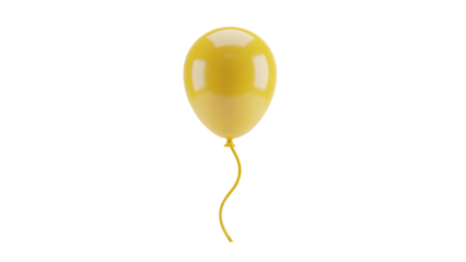 Yellow balloon with a string on transparent background