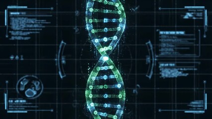 Rotating Dna Strand Model Displayed on Futuristic Medical Interface - Powered by Adobe