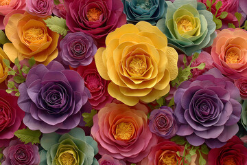 Naklejka premium Backdrop of colorful paper roses