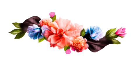 Vibrant floral arrangement featuring blooming colorful flowers and natural green leaves perfectly suitable for wedding invitations, spring events, or celebratory greeting designs