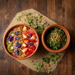 fresh herbs in a wooden bowl