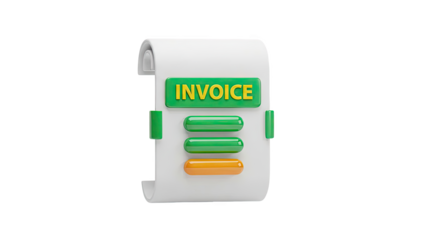 3D Invoice Icon with Green and Yellow Colors on transparent background