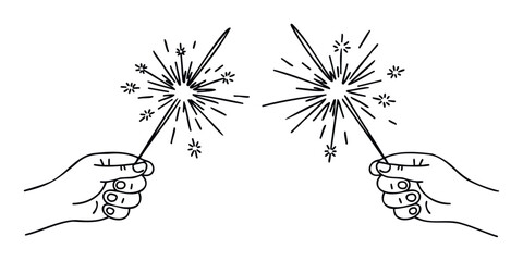 Two hands holding glowing sparklers emitting bright light perfect for celebratory events New Years Eve parties holiday greetings and festive social media posts