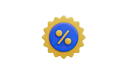3D Percentage Discount Icon with Yellow Starburst Border