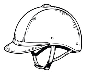 Classic equestrian helmet line drawing provides essential safety equipment representation for horseback riding enthusiasts and can be utilized for various educational and sportsrelated