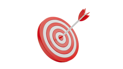 Arrow hitting bullseye on target on transparent background