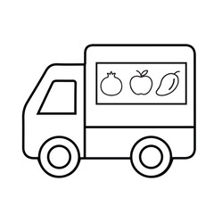 Fruit Delivery Van Line Icon &ndash; Grocery Truck with Fresh Fruits Outline Illustration