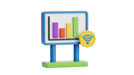 3D Bar Chart with Wifi Icon on transparent background