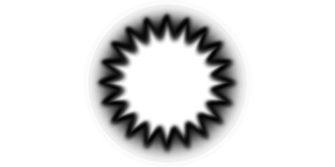 Abstract black spiky circular shape with a soft glow and blurred edges on a white background, resembling a stylized sunburst.