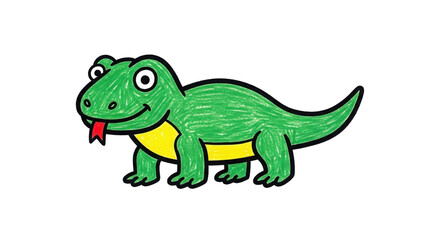 Fototapeta premium Cute Green Lizard Cartoon Drawing with Red Tongue 2.