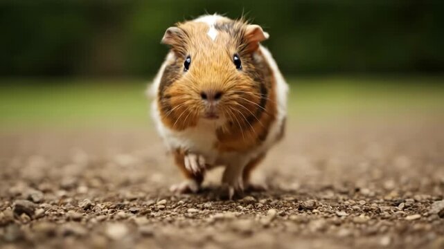 Guinea Pig Running Towards Camera on Dirt.