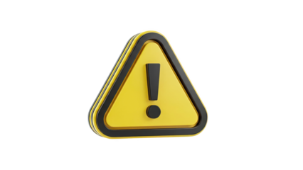 3D Exclamation Mark Warning Sign Icon on transparent background