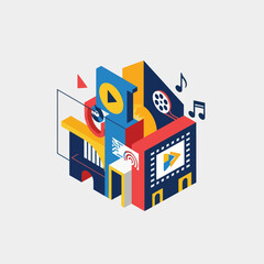 Obraz premium Multimedia Entertainment Devices and Symbols.