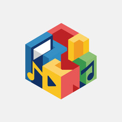 Naklejka premium Colorful 3D Music Note Blocks.